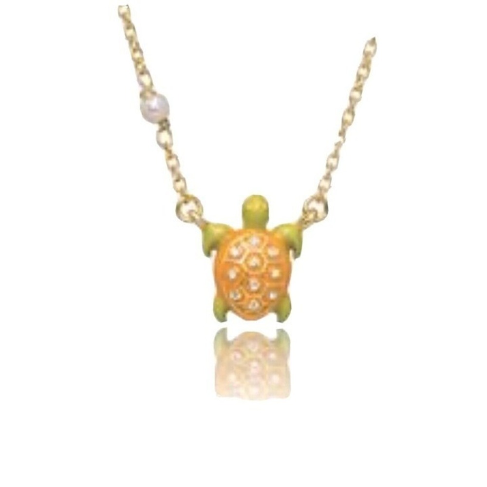 Girl Nation Under The Sea Turtle Necklace 14K Gold Plated Crystal Pearl Accent